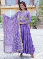 Georgette Lavender Festival Wear Embroidery Work Readymade Gown With Dupatta